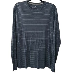 Free Fly Mens Large‎ Green Blue Striped Performance Bamboo Long Sleeve Crewneck